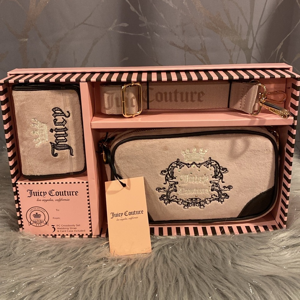 BNWT JUICY COUTURE Dusty Blush Pink Velour Crossbody Gift Box Set